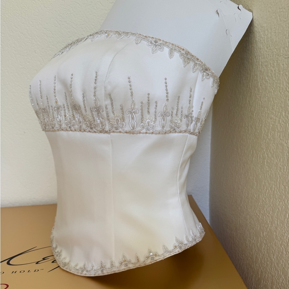 Velesca Ivory Satin 2 pc Strapless Beads Aline Wedding Dress Bridal Gown Size 6